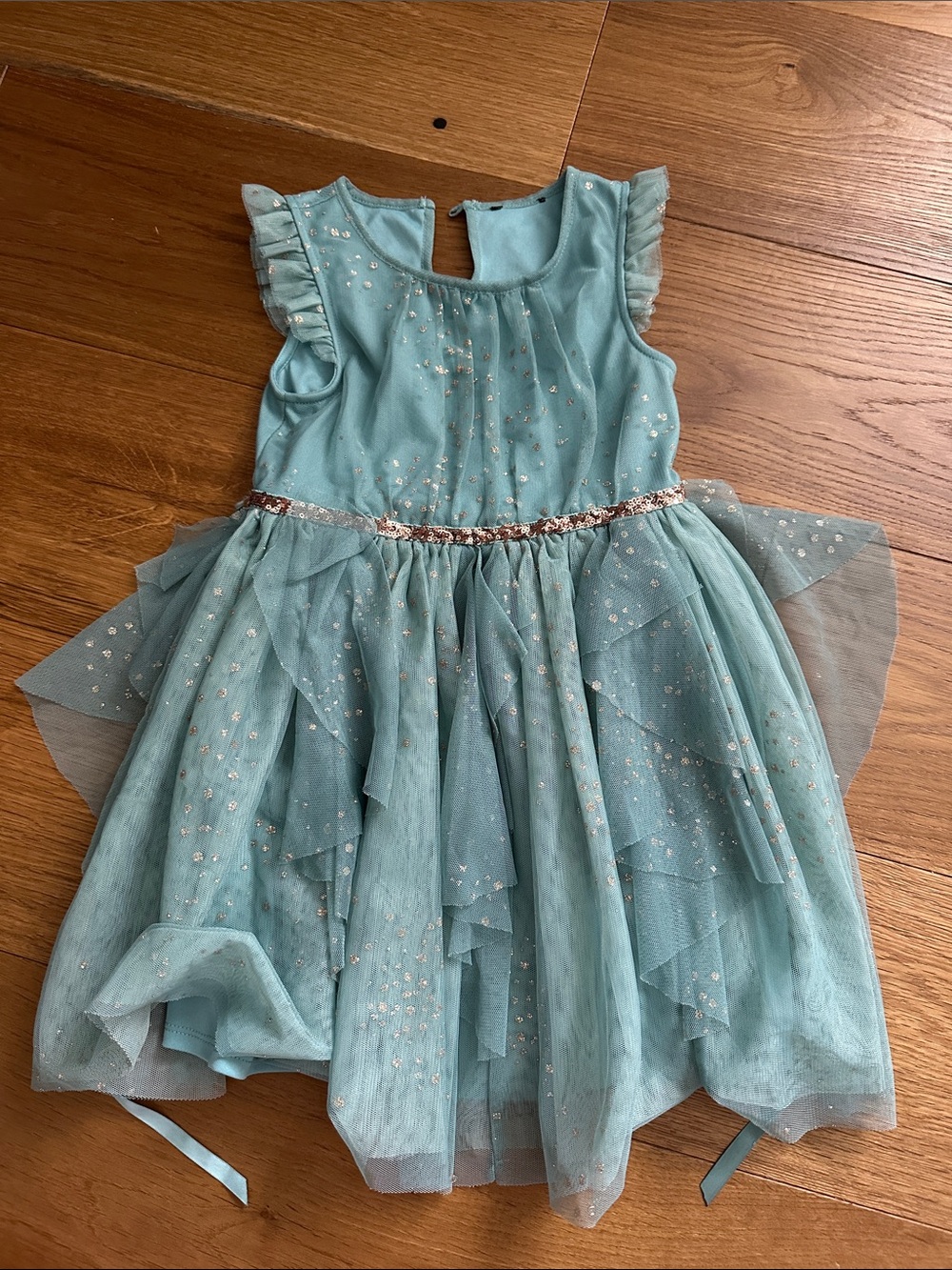 Zunie Teal Tulle Party Dress with Gold Accents